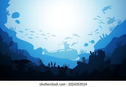 Submarine Ship Wildlife Sea Animals Ocean Underwater Aquatic Illustration