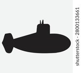 Submarine Silhouette Vector Isolated on White Background