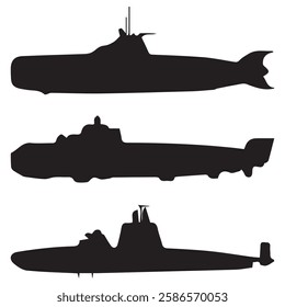 Submarine Silhouettes vector Illustration Set