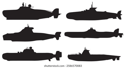 Submarine Silhouettes vector Illustration Set