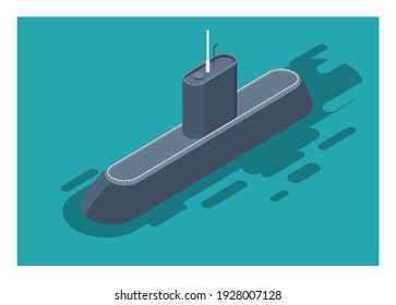 Submarine. Simple flat illustration. Isometric view.