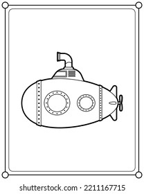 Submarine suitable for children's coloring page vector illustration