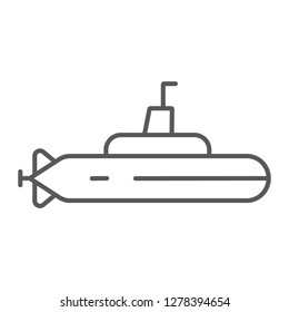 Submarine thin line icon, ocean and navy, boat sign, vector graphics, a linear pattern on a white background, eps 10.