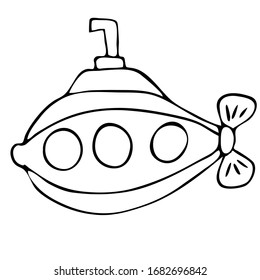 Submarine toy for children. Vector hand draw illustration isolated on white background