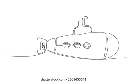 Submarine toy isolated on white background. One line continuous children toy art. Line art, outline, vector illustraiton.