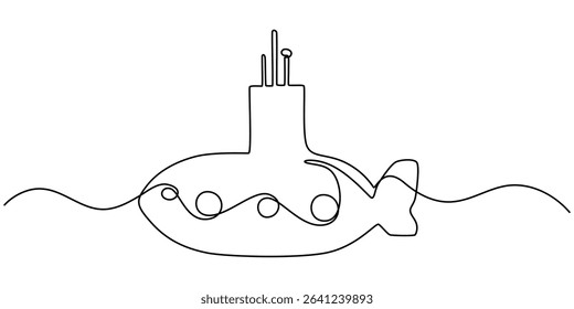 Submarine toy isolated on white background. One line continuous children toy art. Line art, outline, vector illustraiton, continuous line submarine hand drawn vector illustration, Continuous one line