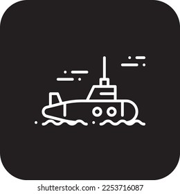 Submarine Transportation icon with black filled line style. Vehicle, symbol, transport, line, outline, travel, automobile, editable, pictogram, isolated, flat. Vector illustration