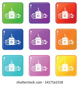 Submarine transportation icons set 9 color collection isolated on white for any design