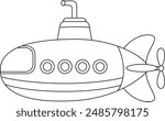 Submarine, transportation outline coloring page for kids.