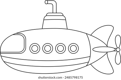 Submarine, transportation outline coloring page for kids.