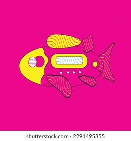 Submarine Tuna Fish Line pattern Vector Flat illustration