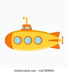 Submarine. Underwater boat with periscope. Vector illustration.