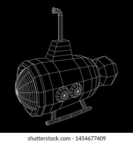 Submarine underwater boat. Wireframe low poly mesh vector illustration