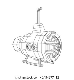 Submarine underwater boat. Wireframe low poly mesh vector illustration