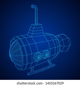 Submarine underwater boat. Wireframe low poly mesh vector illustration