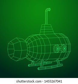 Submarine underwater boat. Wireframe low poly mesh vector illustration
