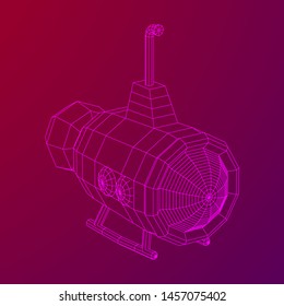 Submarine underwater boat. Wireframe low poly mesh vector illustration