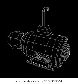 Submarine underwater boat. Wireframe low poly mesh vector illustration