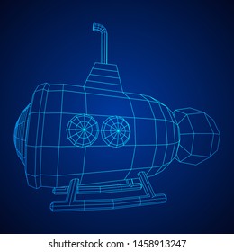 Submarine underwater boat. Wireframe low poly mesh vector illustration
