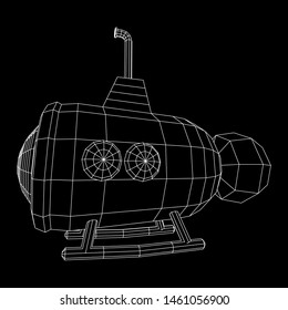 Submarine underwater boat. Wireframe low poly mesh vector illustration