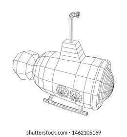 Submarine underwater boat. Wireframe low poly mesh vector illustration