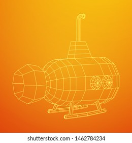 Submarine underwater boat. Wireframe low poly mesh vector illustration