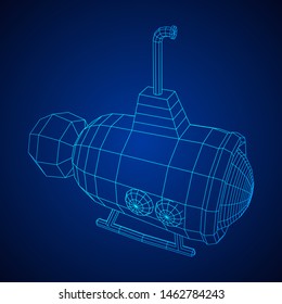 Submarine underwater boat. Wireframe low poly mesh vector illustration
