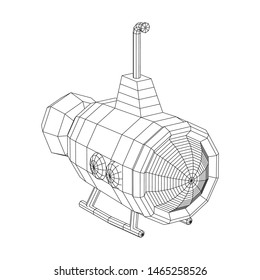 Submarine underwater boat. Wireframe low poly mesh vector illustration