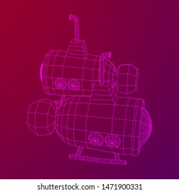 Submarine underwater boat. Wireframe low poly mesh vector illustration