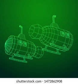 Submarine underwater boat. Wireframe low poly mesh vector illustration