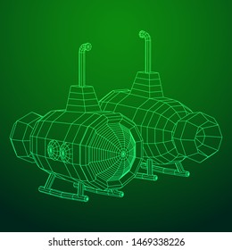 Submarine underwater boat. Wireframe vector illustration