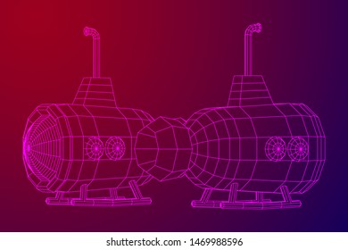 Submarine underwater boat. Wireframe vector illustration