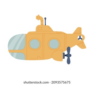 Submarine as Underwater Watercraft or Swimming Water Vessel Vector Illustration