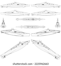 U-Boot-Vektorgrafik 01. Illustration einzeln auf weißem Hintergrund. Eine Vektorgrafik eines U-Boots.