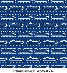 Submarine vector Army concept blue seamless pattern in thin line style