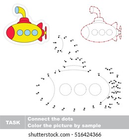 Submarine in vector to be traced by numbers, the easy educational game with simple game level, the education and gaming for kids.