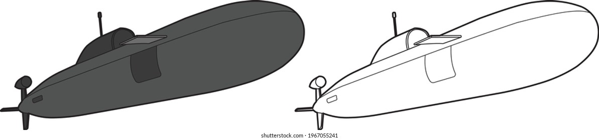 Dibujo de vectores submarinos aprendizaje de dibujos animados, arte de línea y coloreado.