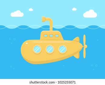 Submarine vector flat illustration