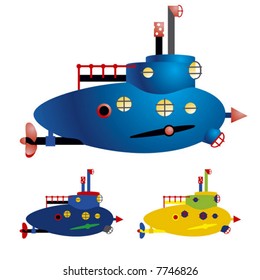 Submarine. Vector with the gradient and the simple vector.