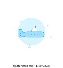 Submarine vector icon. Flat illustration. Filled line style. Blue monochrome design. Editable stroke. Adjust line weight.