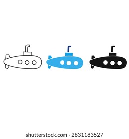 Submarine Vector Icon Set. Featuring Underwater Submersible, Ocean Exploration, and Marine Transport Symbols. Editable Line Art and Solid Icon Bundle