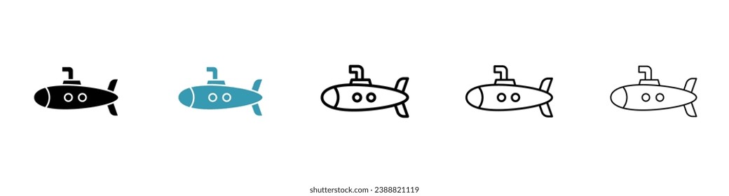 Juego de iconos de vector submarino. Símbolo submarino de guerra nuclear submarino de color blanco y negro.