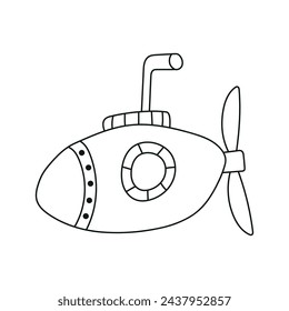 Submarine. Vector illustration in doodle style. Isolated on white background