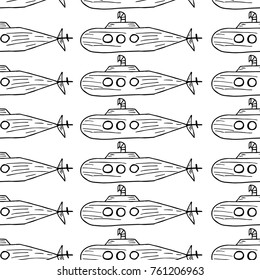 Submarine vector illustration. Doodle style. Design, print, logo, decor, textile, paper