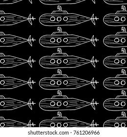 Submarine vector illustration. Doodle style. Design, print, logo, decor, textile, paper