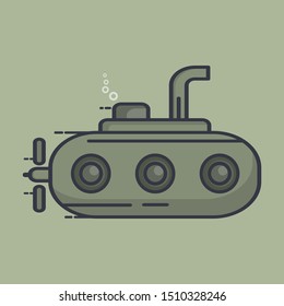 Submarine vector illustration. Submarine under water vector flat illustration