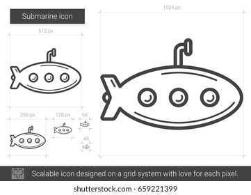 Submarine vector line icon isolated on white background. Submarine line icon for infographic, website or app. Scalable icon designed on a grid system.