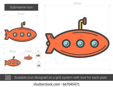 Submarine vector line icon isolated on white background. Submarine line icon for infographic, website or app. Scalable icon designed on a grid system.