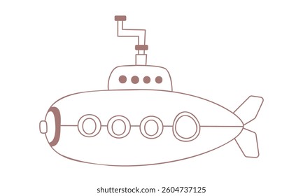 A submarine. A vector line. Isolated on white background.