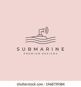 submarine and wave icon logo vector symbol line art illustration design